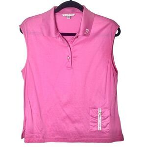 St. John Sport Pink Sleeveless Polo Shirt Sz M